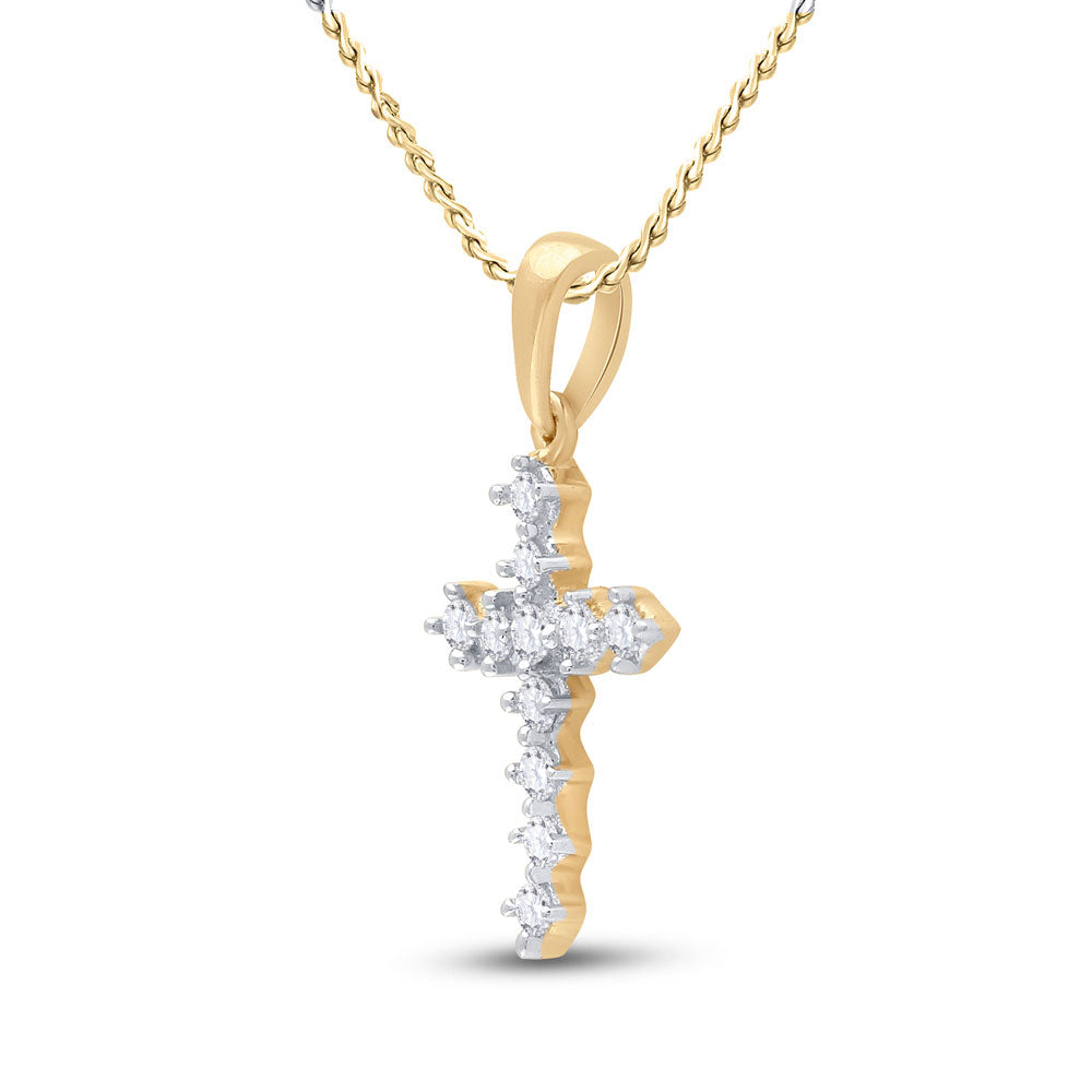 14K Yellow Gold Womens Round Diamond Cross Pendant 1/10 Cttw