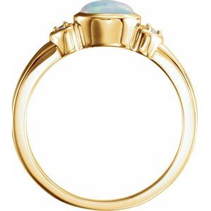 14K Yellow Gold Oval 7 X 5 Mm Natural Opal And .03 Ctw Natural Diamond Ring Size 7