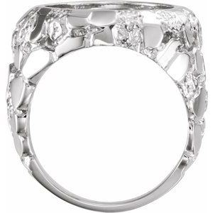 14K White Gold 17.9 Mm Tab Back Polished Nugget Coin Frame Bezel Ring Mounting Size 10