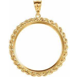 14K Yellow Gold 30 Mm Tab Back Polished Rope Coin Frame Bezel Pendant
