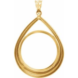 14K Yellow Gold 27 Mm Tab Back Polished Tear Drop Pendant Coin Frame Bezel