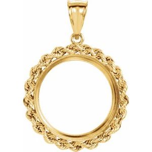 14K Yellow Gold 20 Mm Tab Back Polished Rope Coin Frame Bezel Pendant