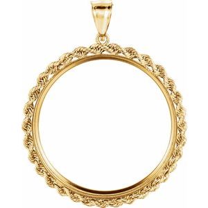 14K Yellow Gold 32.7 Mm Tab Back Polished Rope Coin Frame Bezel Pendant