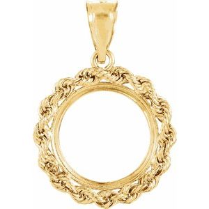 14K Yellow Gold 13.9 Mm Tab Back Polished Rope Coin Frame Bezel Pendant