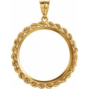 14K Yellow Gold 27 Mm Tab Back Polished Rope Coin Frame Bezel Pendant