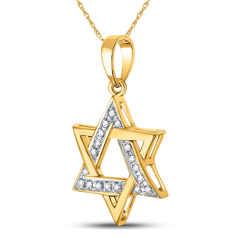 10K Yellow Gold Womens Round Diamond Star Magen David Jewish Pendant 1/10 Cttw, Length: 0.51 In, Width: 0.28 In