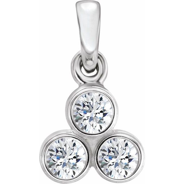 14K White Gold Round 2.5Mm I1, G-H Polished 1/5 Ctw Natural Diamond 3-Stone Pendant