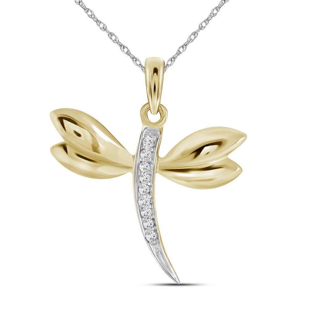 10K Yellow Or White Gold Womens Round Diamond Butterfly Pendant .03 Cttw, Length: 0.67 In, Width: 0.47 In