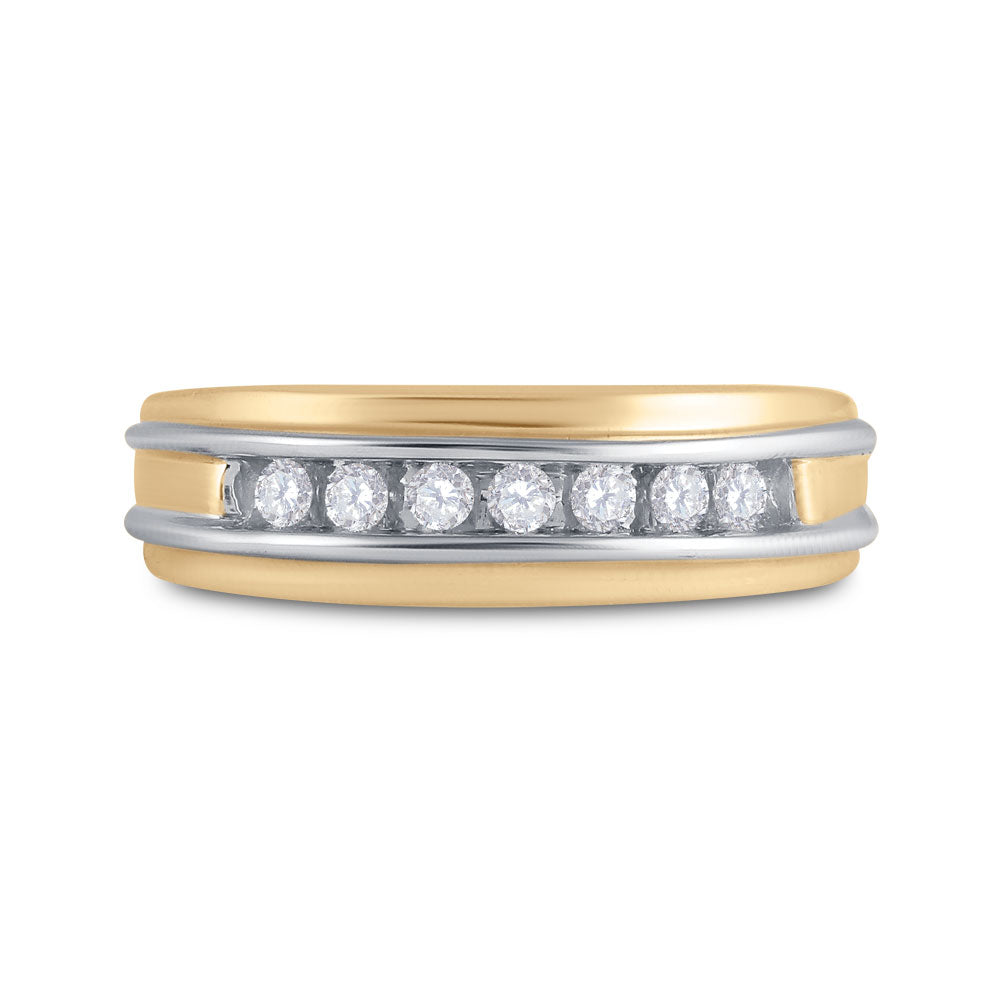 10K Yellow Or White Gold Mens Round Diamond Wedding Single Row Band Ring 1/4 Cttw, Mens Size: 7-13