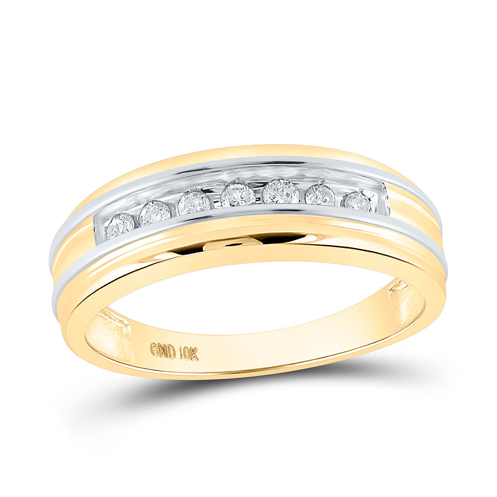 10K Yellow Or White Gold Mens Round Diamond Wedding Single Row Band Ring 1/4 Cttw, Mens Size: 7-13