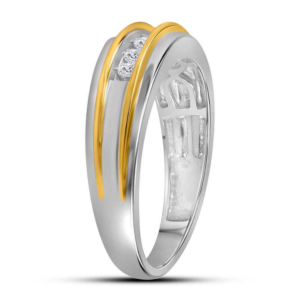 10K Yellow Or White Gold Mens Round Diamond Wedding Single Row Band Ring 1/4 Cttw, Mens Size: 7-13