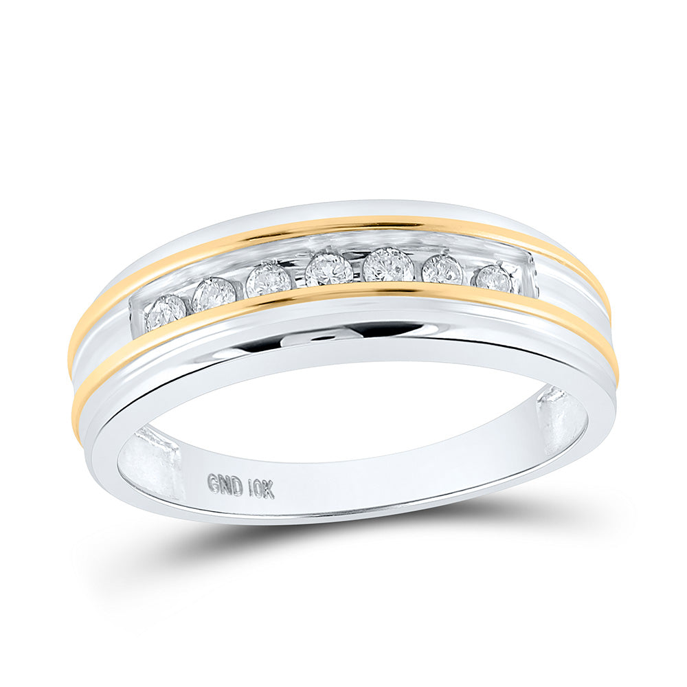 10K Yellow Or White Gold Mens Round Diamond Wedding Single Row Band Ring 1/4 Cttw, Mens Size: 7-13