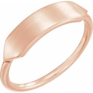 14K Rose Gold Rectangle 19.7 X 5 Mm Brush Polished Signet Ring Size 7