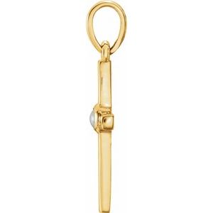 14K Yellow Gold Pearl 2 Mm Cultured White Freshwater Pearl Cross Pendant