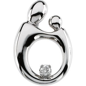 14K White Gold 20.5 X 14 Mm Polished .05 Ct Natural Diamond Mother And Child Slide Pendant