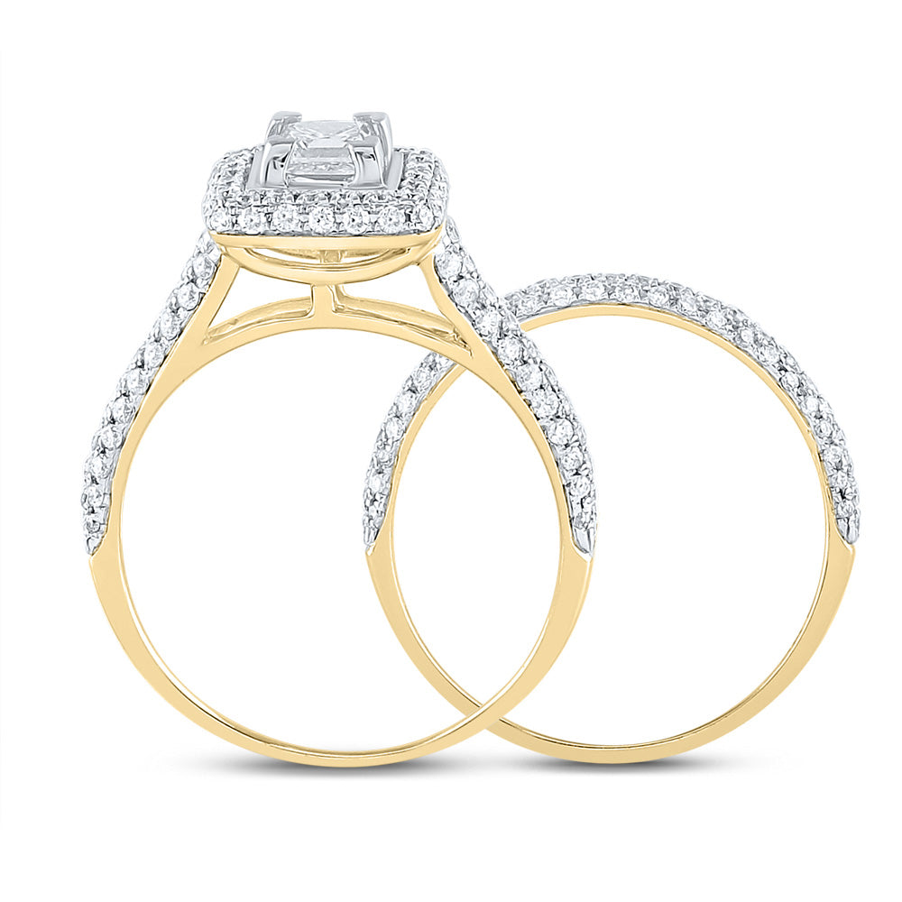 14K White Or Yellow Gold Princess Diamond Halo Bridal Wedding Ring Band Set, Womens Size: 5-10