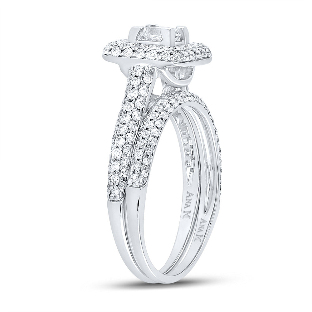 14K White Or Yellow Gold Princess Diamond Halo Bridal Wedding Ring Band Set, Womens Size: 5-10