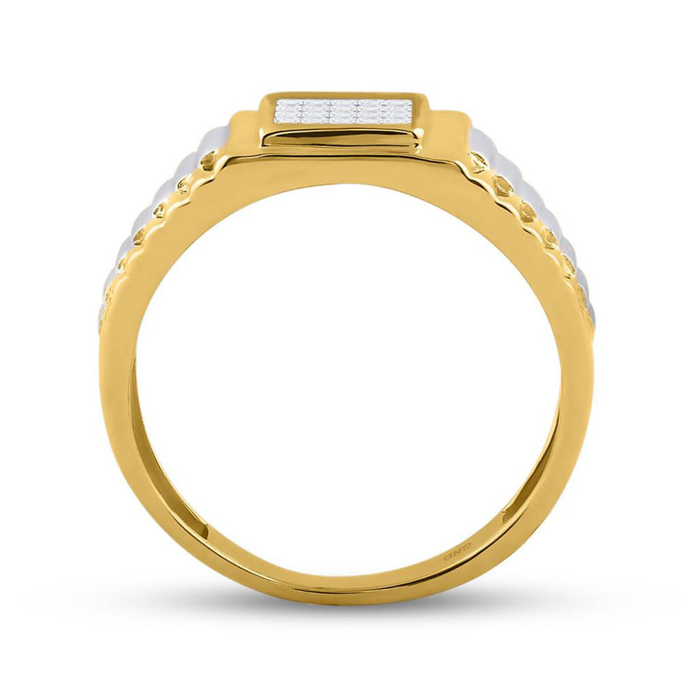 14K Two-tone Gold Mens Princess Diamond Ribbed Cluster Ring 1/4 Cttw, Mens Size: 7-13