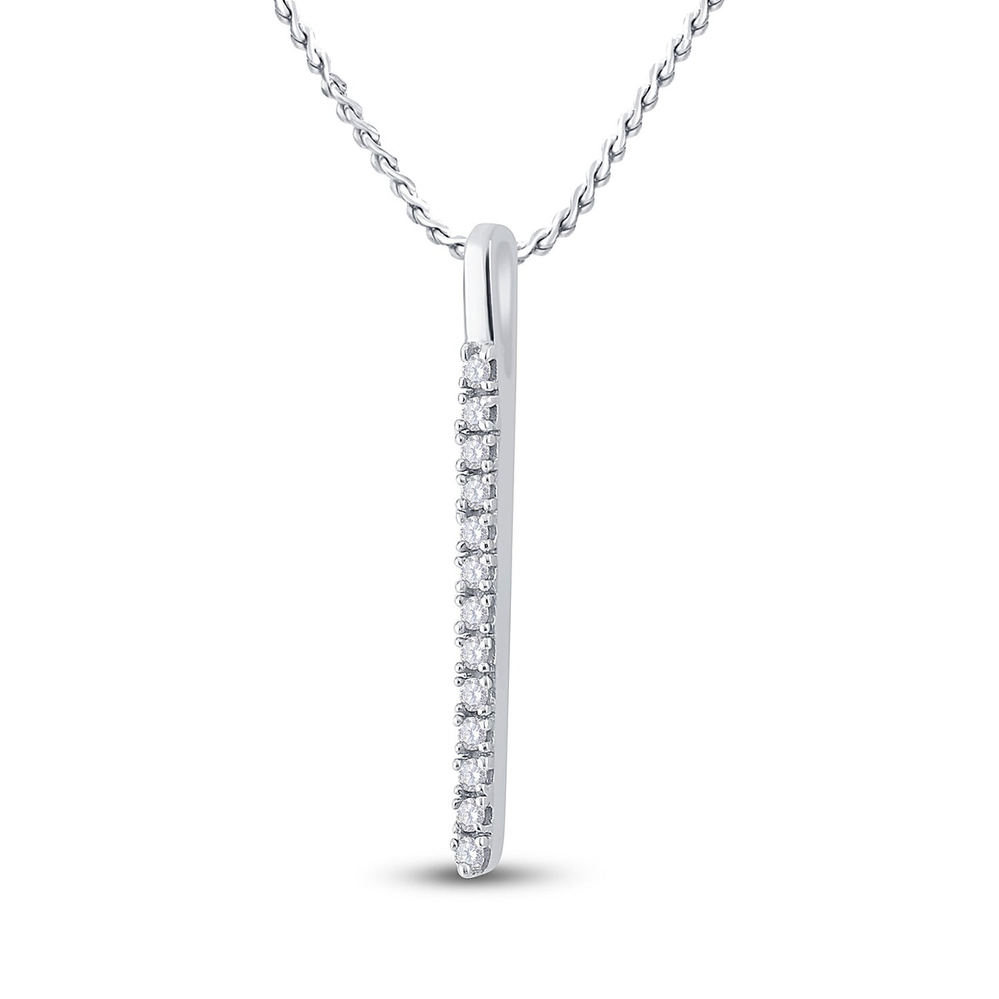 14K White Gold Womens Round Diamond Bar Pendant 1/10 Cttw