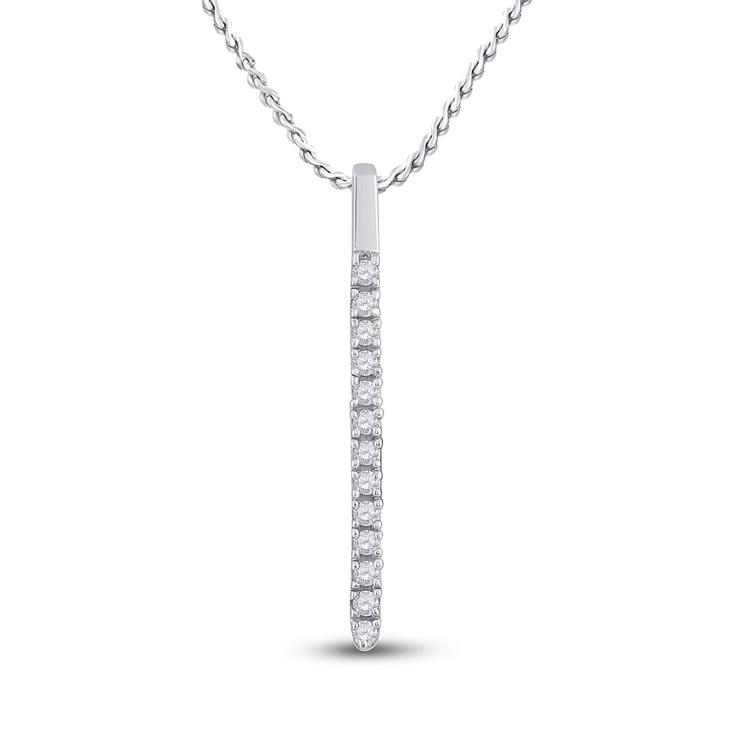 14K White Gold Womens Round Diamond Bar Pendant 1/10 Cttw