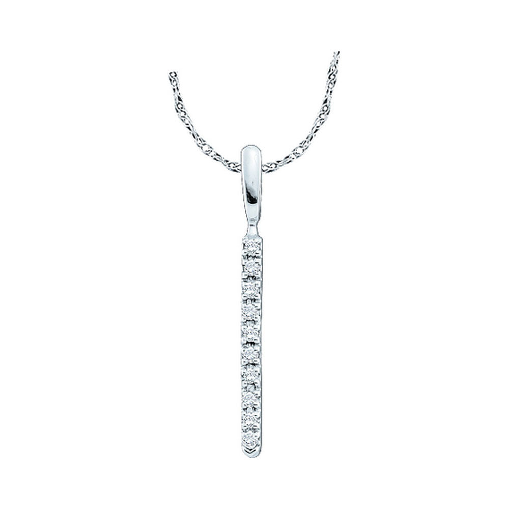 14K White Gold Womens Round Diamond Bar Pendant 1/20 Cttw, Length: 0.83 In, Width: 0.06 In