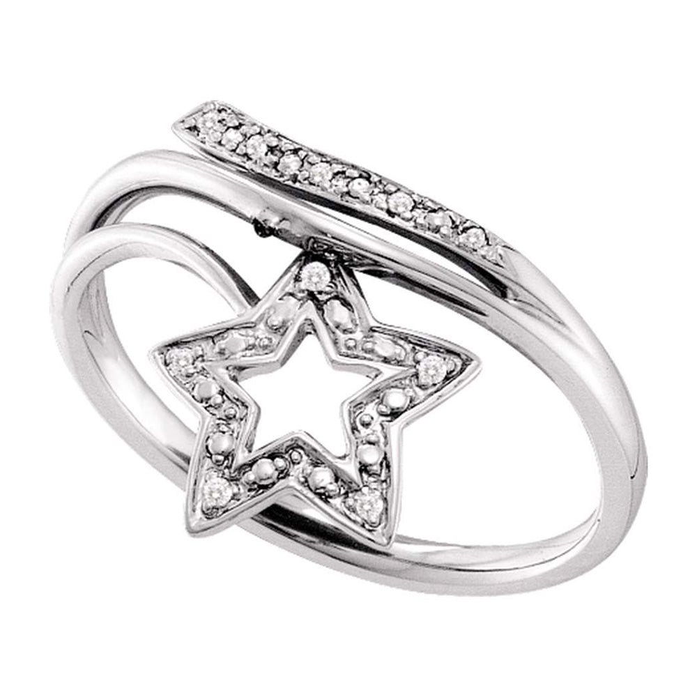10K White Gold Womens Round Diamond Star Bypass Band Ring .03 Cttw, Womens Size: 5-10