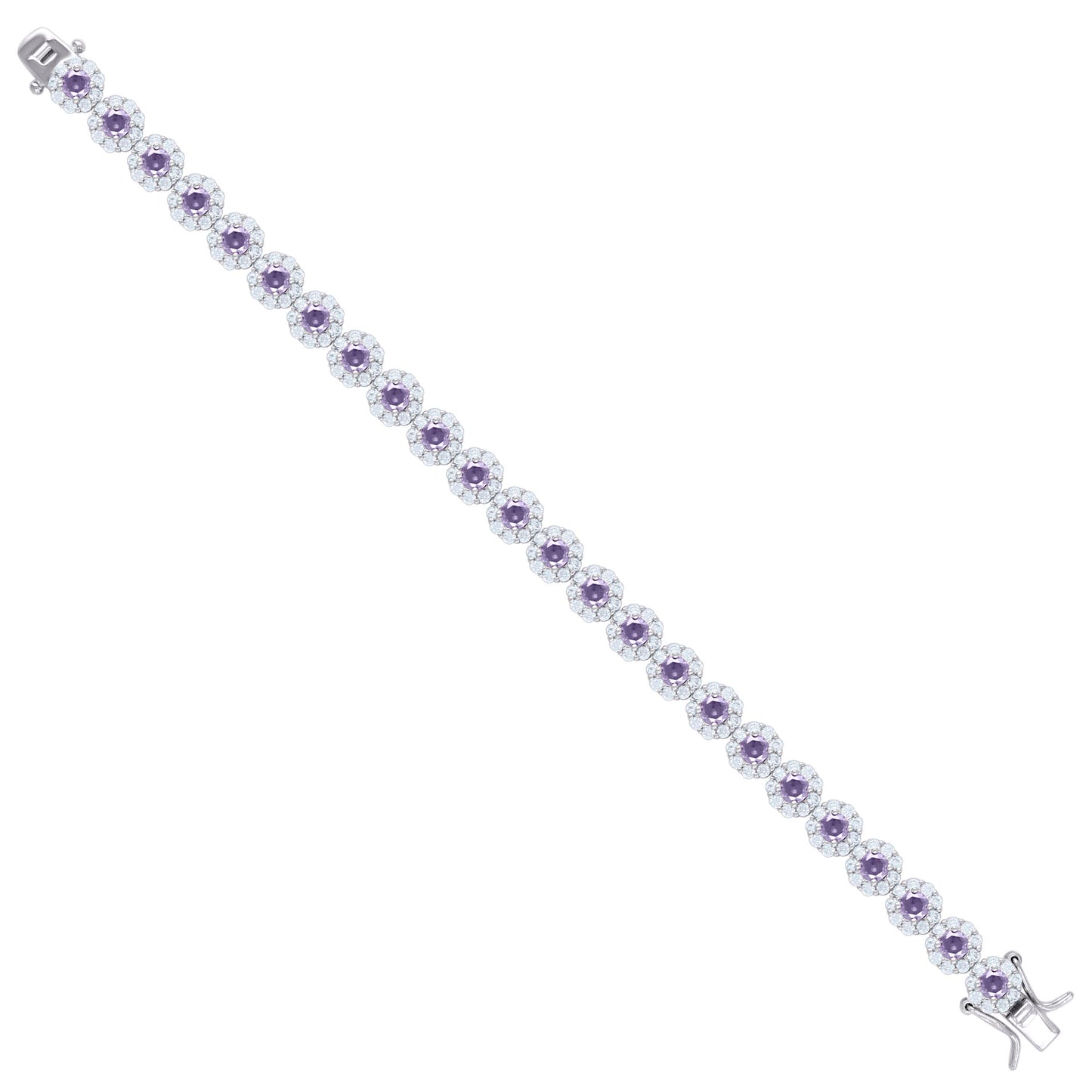 Sterling Silver Womens Cubic Zirconia Fancy Tennis Flower Bracelet Size 8 Inches