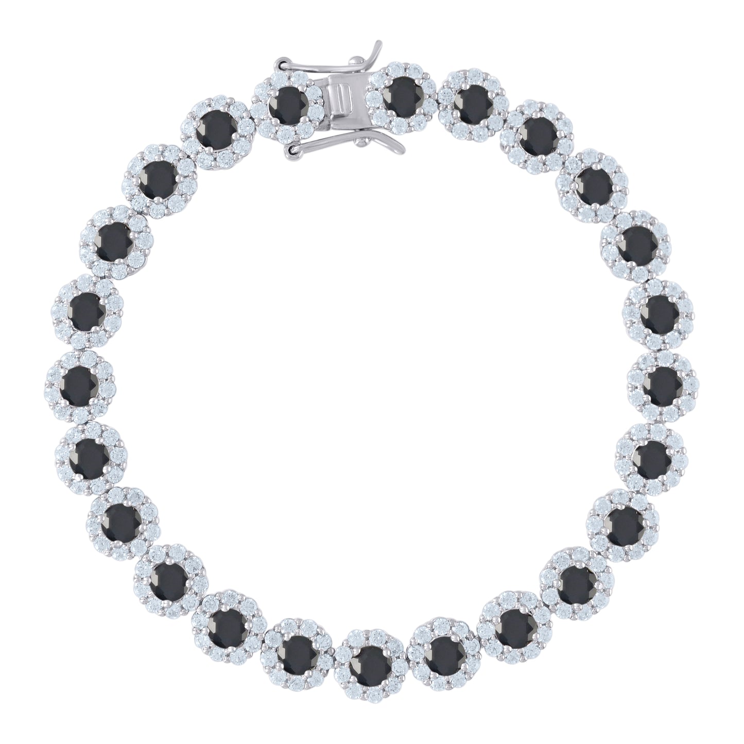 Sterling Silver Womens Cubic Zirconia Fancy Tennis Flower Bracelet Size 8 Inches