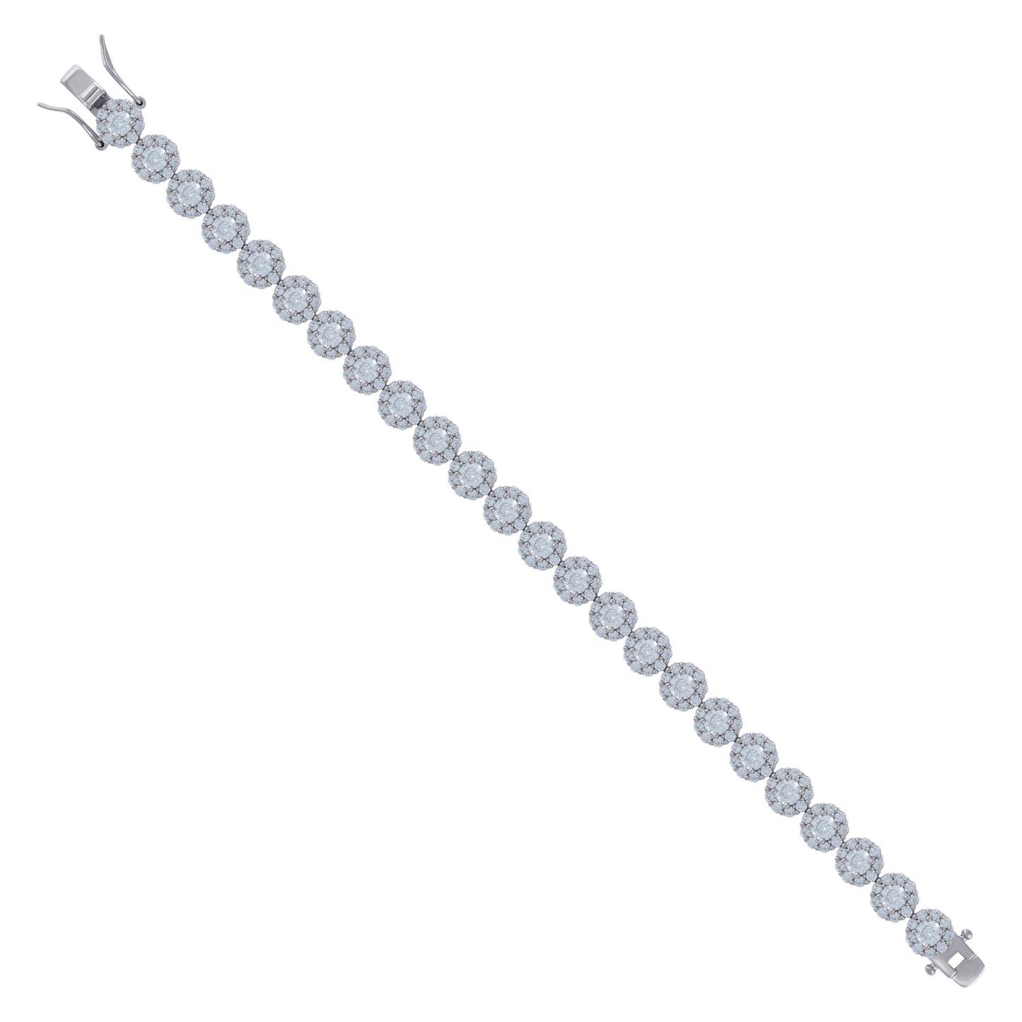 Sterling Silver Womens Cubic Zirconia Fancy Tennis Flower Bracelet Size 8 Inches