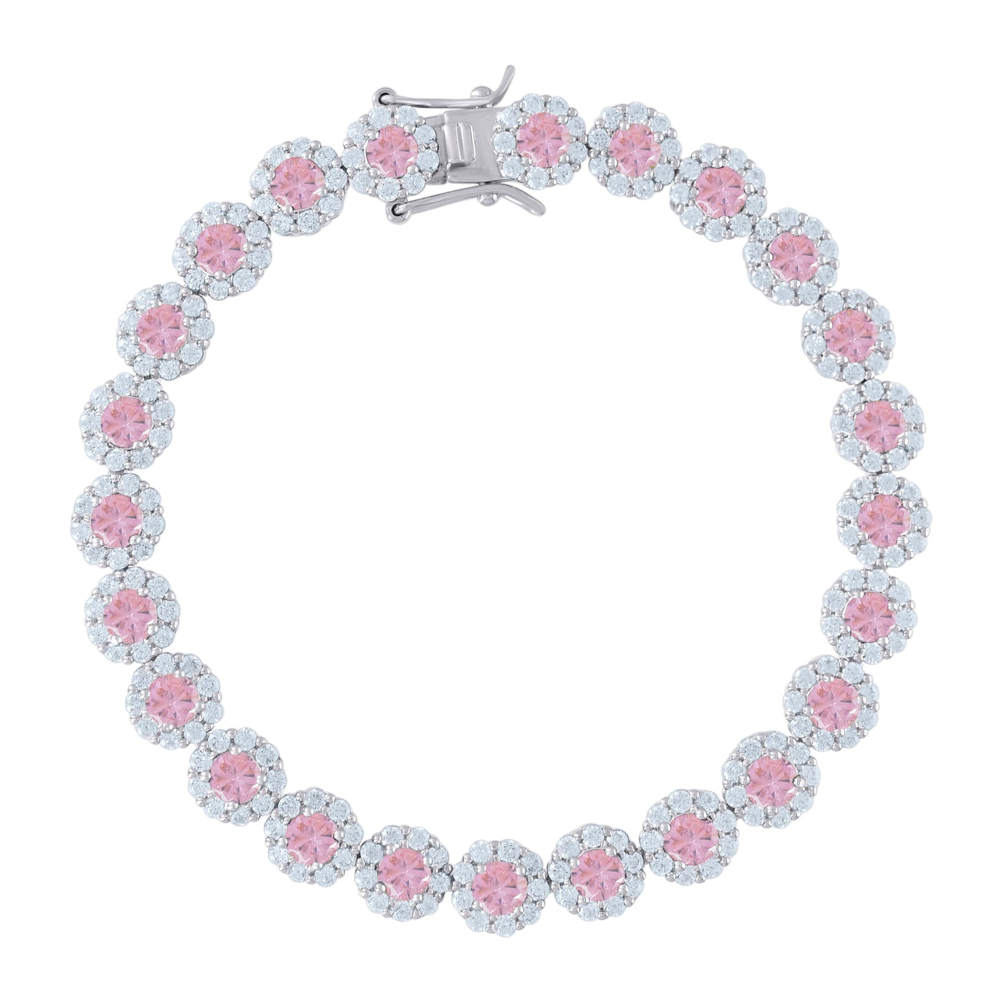 Sterling Silver Womens Cubic Zirconia Fancy Tennis Flower Bracelet Size 8 Inches