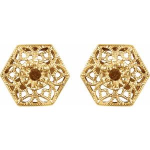 14K Yellow Gold Round Pair 2.1Mm :: 1/6 Ct 4-Prong Polished Fashion Earring Mountings With Friction Backs