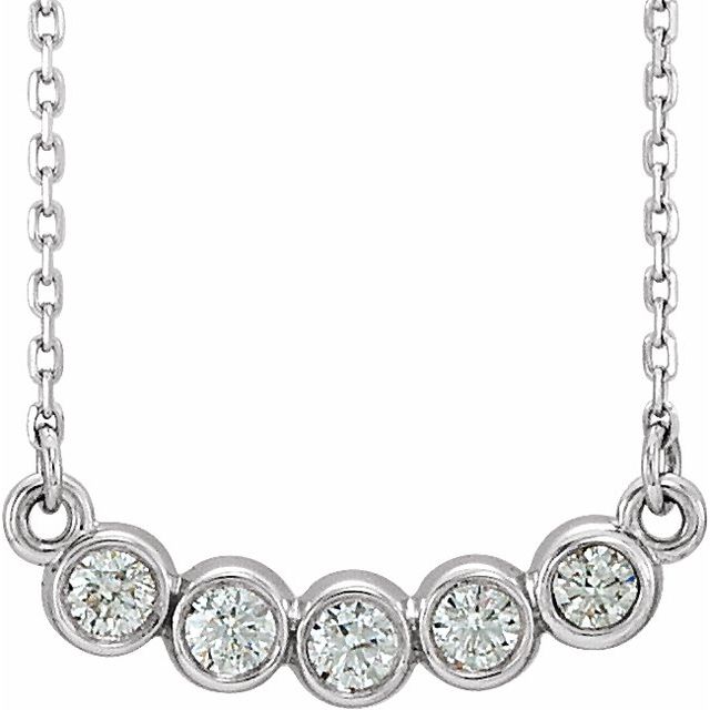 14K White Gold Or Sterling Silver Round 1.5Mm I1, G-H 16-18 In Polished .07 Ctw Natural Diamond Bar Necklace