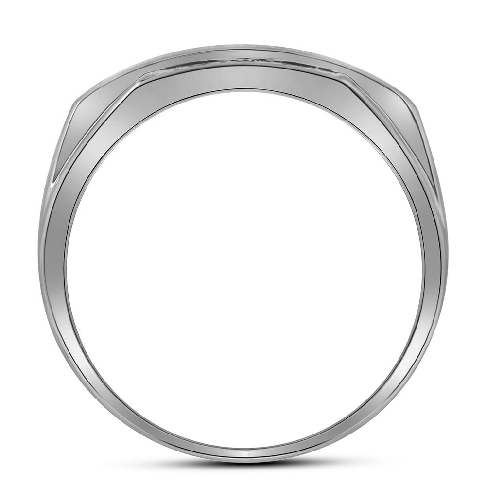10K White Gold Mens Round Pave-set Diamond Rectangle Cluster Ring 1/3 Cttw, Mens Size: 7-13