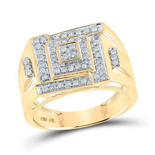 10K Yellow Gold Mens Round Diamond Square Cluster Ring 1/2 Cttw, Mens Size: 7-13