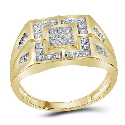 10K Yellow Gold Mens Round Diamond Square Cluster Ring 1/4 Cttw, Mens Size: 7-13