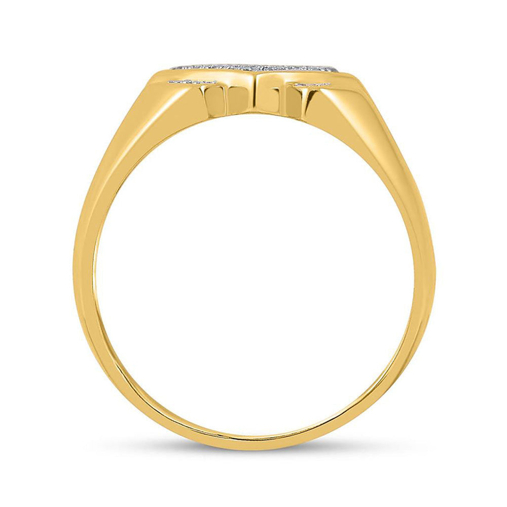 10K Yellow Gold Mens Round Diamond Diagonal Offset Square Ring 1/4 Cttw, Mens Size: 7-13