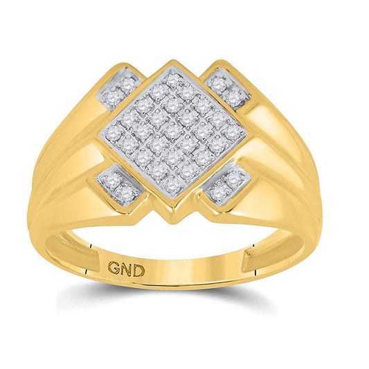 10K Yellow Gold Mens Round Diamond Diagonal Offset Square Ring 1/4 Cttw, Mens Size: 7-13
