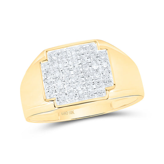 10K Yellow Gold Mens Round Diamond Square Cluster Ring 1/4 Cttw, Mens Size: 7-13
