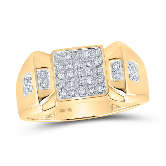 10K Yellow Gold Mens Round Diamond Square Cluster Ring 1/4 Cttw, Mens Size: 7-13