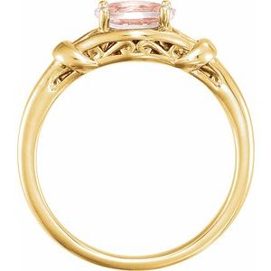 14K Yellow Gold Oval 7 X 5 Mm Polished Natural Pink Morganite Knot Ring Size 7