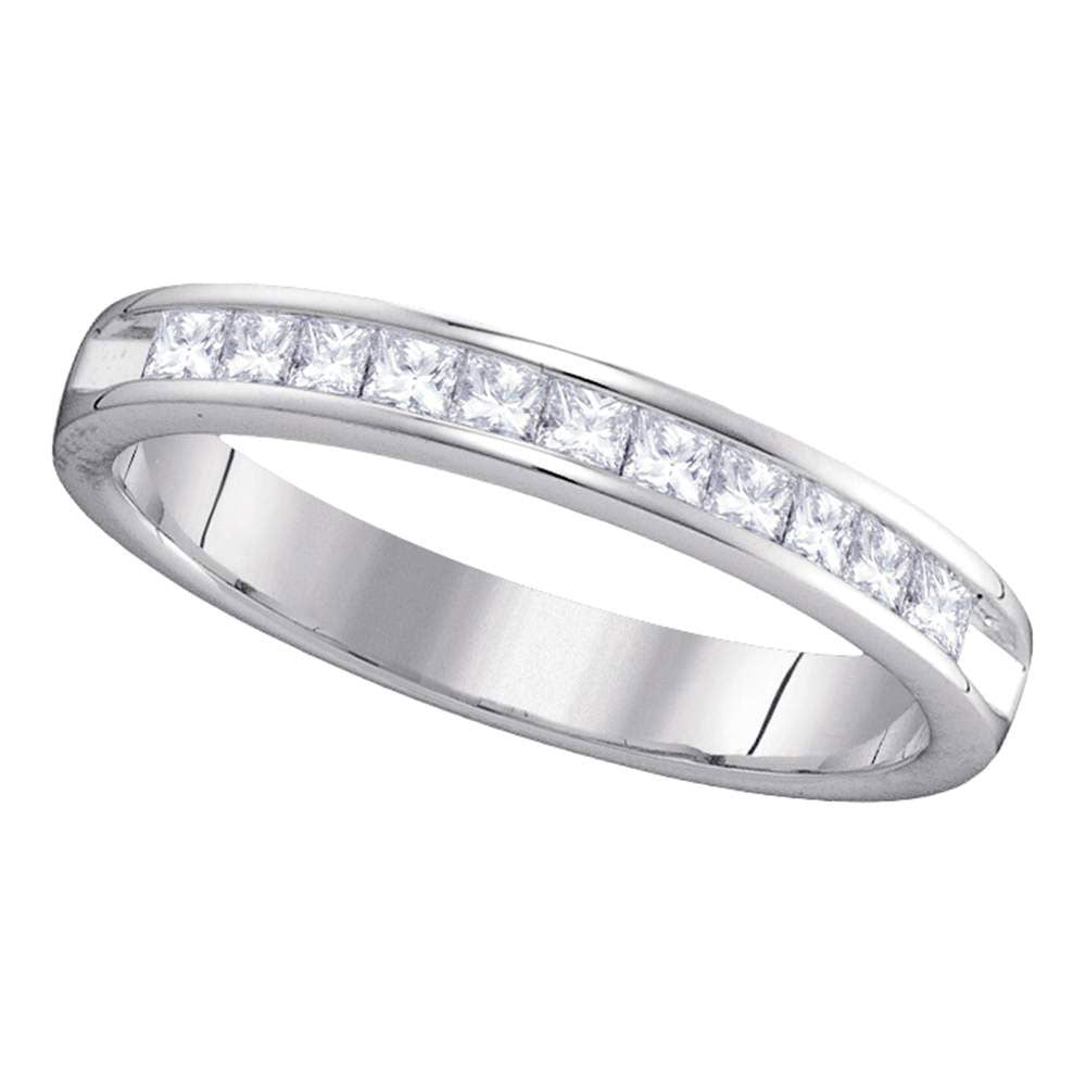 14K White Gold Womens Princess Diamond Single Row Wedding Band 1/2 Cttw, Womens Size: 5-10