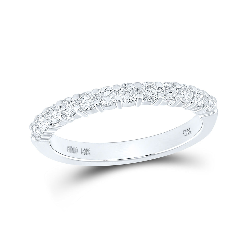 14K White Gold Womens Machine Set Round Diamond Single Row Wedding Band 1/2 Cttw, Womens Size: 5-10