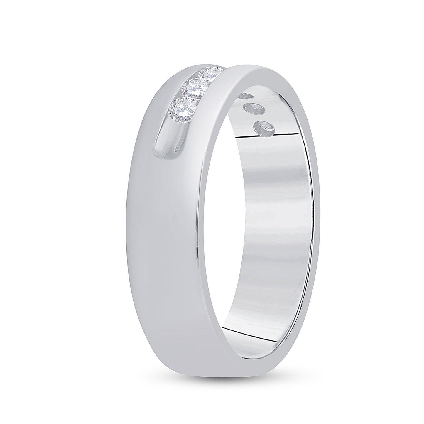 14K White Gold Mens Round Diamond Wedding Single Row Band Ring 1/2 Cttw, Mens Size: 7-13