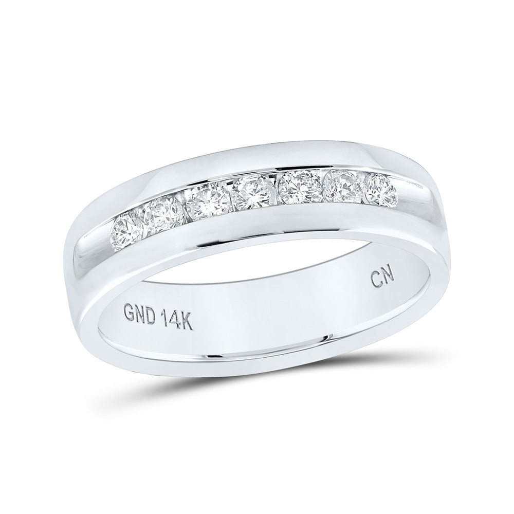 14K White Gold Mens Round Diamond Wedding Single Row Band Ring 1/2 Cttw, Mens Size: 7-13