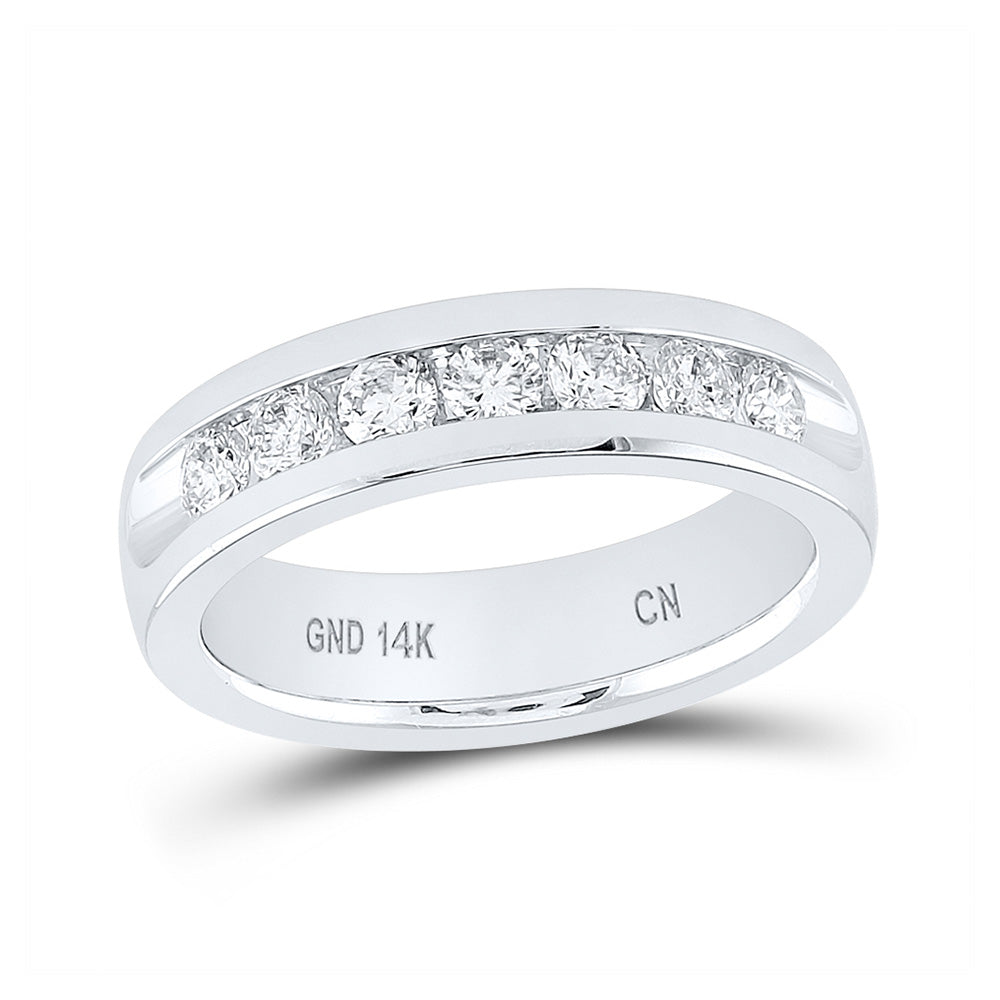 14K White Gold Mens Machine Set Round Diamond Wedding Channel Band Ring 1 Cttw, Mens Size: 7-13