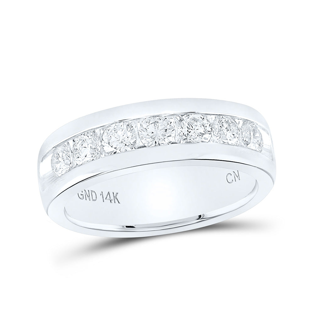 14K White Gold Mens Machine Set Round Diamond Wedding Channel Band Ring 1-1/2 Cttw, Mens Size: 7-13