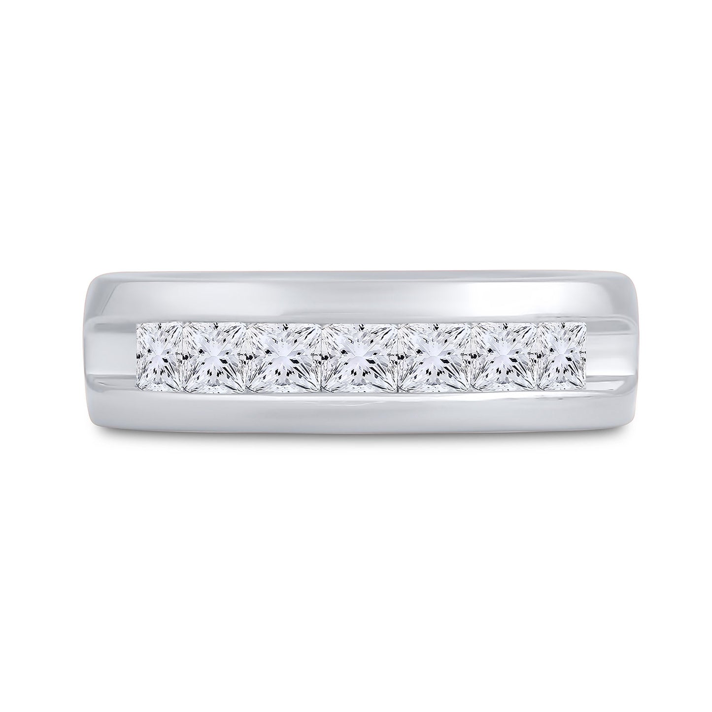 14K White Gold Mens Princess Diamond Wedding Single Row Band Ring 1-1/2 Cttw, Mens Size: 7-13