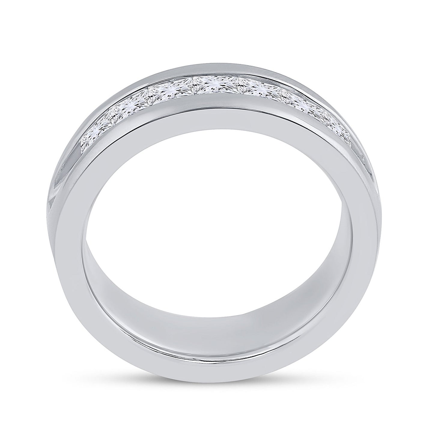 14K White Gold Mens Princess Diamond Wedding Single Row Band Ring 1-1/2 Cttw, Mens Size: 7-13