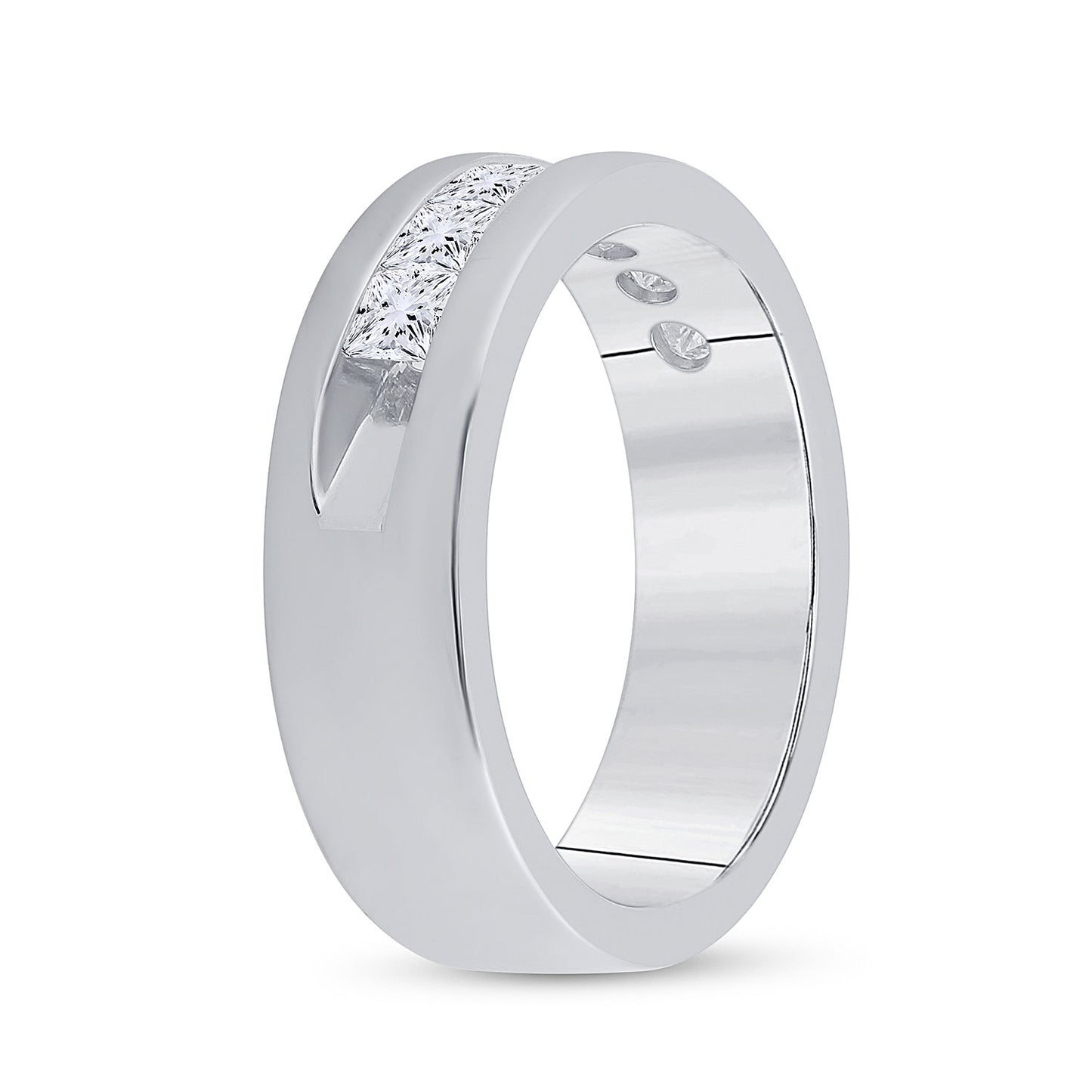 14K White Gold Mens Princess Diamond Wedding Single Row Band Ring 1-1/2 Cttw, Mens Size: 7-13