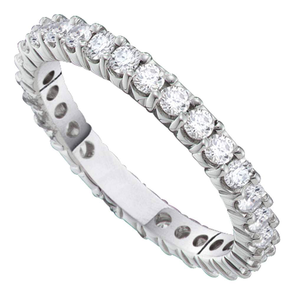 14K White Gold Womens Round Pave-set Diamond Eternity Wedding Anniversary Band 1 Cttw, Womens Size: 5-10